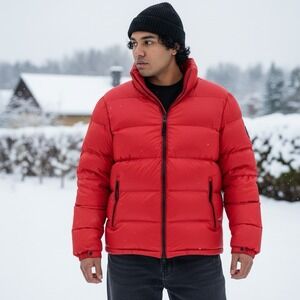 Superdry Alpine Luxe Down Puffer Jacket Mens 2XL Red Full Zip Pockets Outdoor